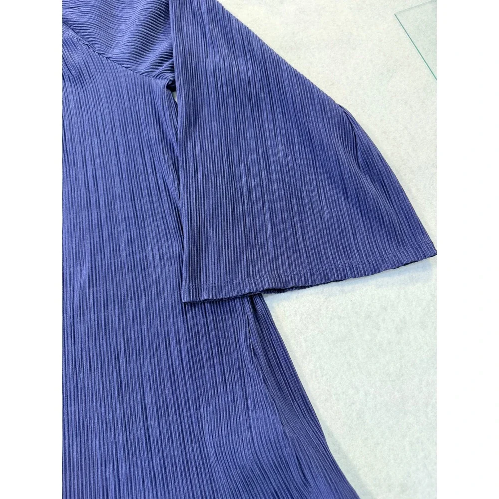 Michael Kors Navy Blue Pleated Bell Sleeve Tunic Blouse XL Keyhole Tie Top